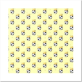 King Football / Soccer Seamless Pattern - Bright Yellow Background Posters and Art